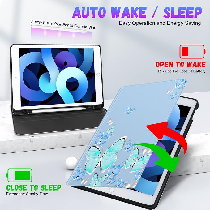 for ipad 9/8/7th-Blue Butterfly