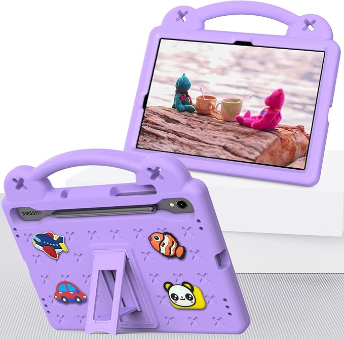 Compatible with Samsung Galaxy Tab S10 FE 2025 Tablet Case Kids Friendly Universal Lightweight Shockproof Protective Case with Shoulder Strap &amp Stand Handle Light Purple