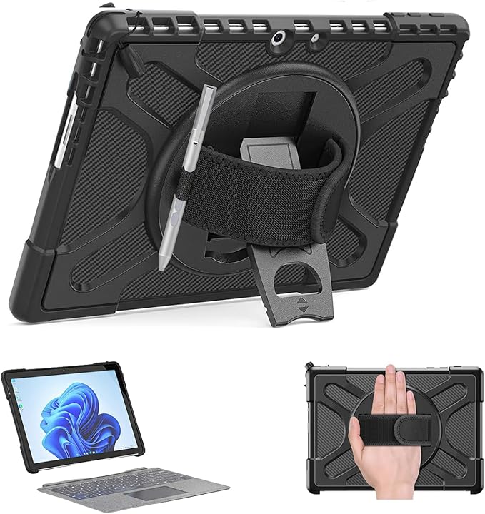 ZenRich Case for Microsoft Surface Go 4/3/2/1 10.5-inchProtective Case for Surface Go 4/3/2/1 with 360 Rotating Kickstand/Hand Strap Heavy Duty ShockproofCompatible with Type Cover Keyboard