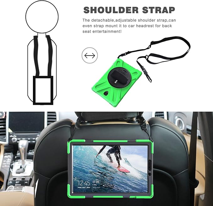 BRAECN for Samsung Galaxy Tab S4 Case with Rotating Handle and Shoulder Strap Shock-Absorption Full Body Protection Rugged Cover Case for Samsung Tab S4 10.5 Inch 2018 Model T837/T835/T830 (Green)