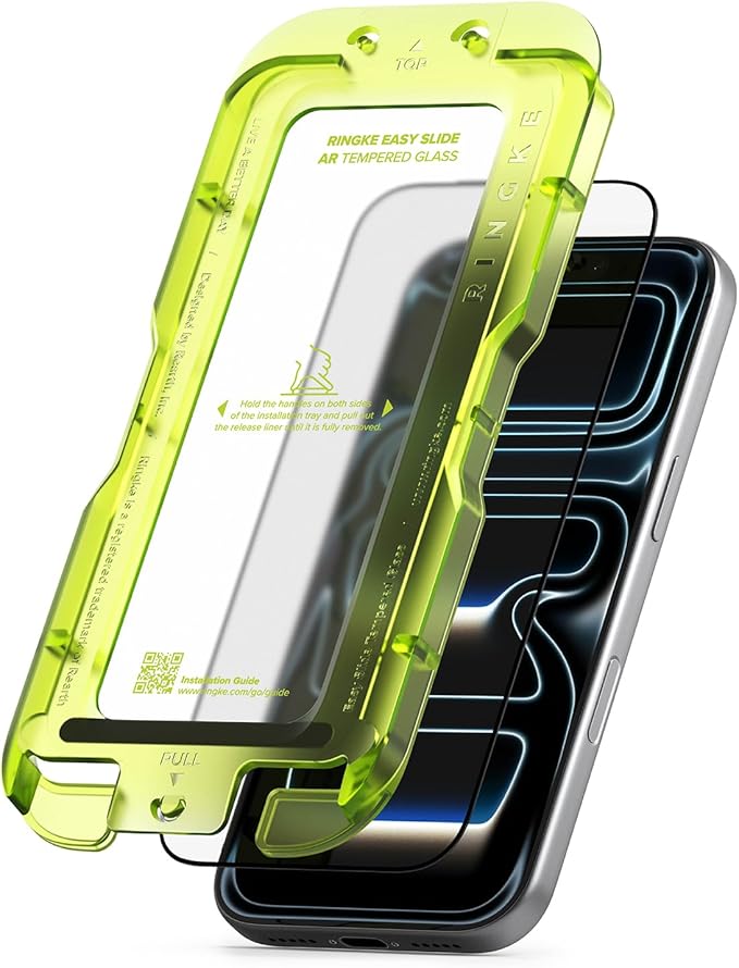Ringke Easy Slide AR Tempered Glass for iPhone 17 Pro Screen Protector [Glare Minimization] Anti-reflecting Coating Super Easy to Install Case Friendly Shatterproof Premium 9H Hardness