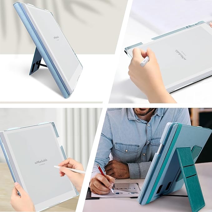 E NET-CASE Case for Remarkable 2 Tablet 10.3 inch (2020 Released) - New Business Design Upgraded Leather Cover for Remarkable 2 Digital Paper with Stand &amp Pen Holder (Sky Blue)