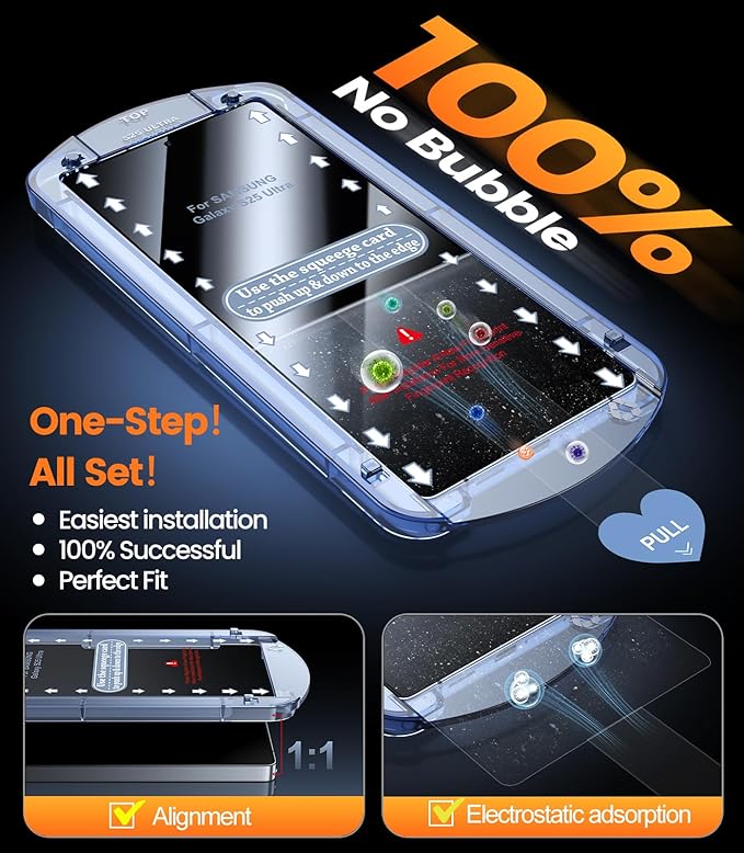 iGluz Privacy PET Screen Protector for Samsung Galaxy S25 Ultra 6.9 (4 Pack)Ultra-Thin Flexible Film with 0.02s Sensitive Fingerprint UnlockEasy-Install Alignment TrayCase-Friendly &amp Shatter-P