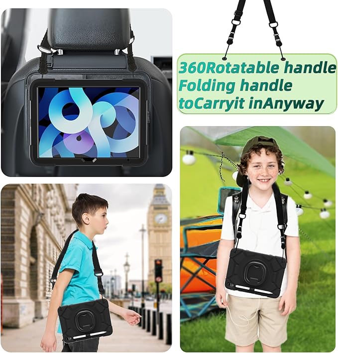 case for iPad (A16) 11th Generation 11 Inch (2025)iPad 10th Generation 10.9 Inch(2022)with[Tempered Glass Screen Protector] [Pencil Holder] 360° Rotating Handle Stand (Black)