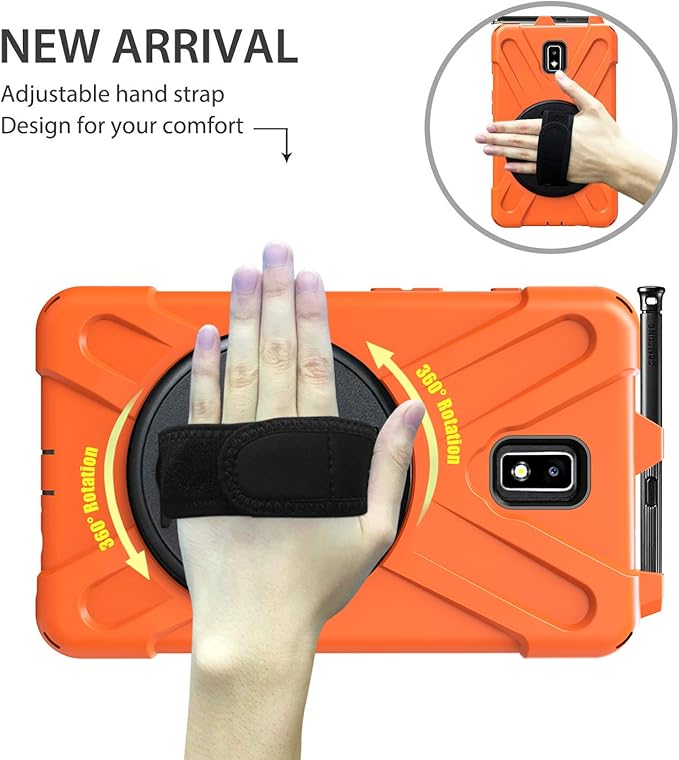 Case for Samsung Galaxy Tab Active 2 8.0 T390 T395 T397 Military Grade [15 ft Drop Tested] Full-Body Shockproof Protective Cover with 360° Rotation Stand Hand Strap &amp Pencil Holder