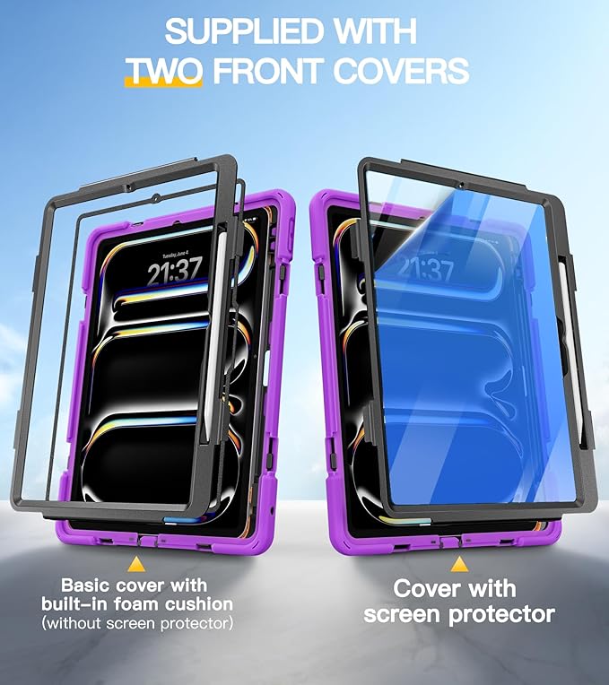 BRAECN for iPad Pro 13 inch Case M5 2025 &amp M4 2024 Heavy Duty Shockproof Protective with Pencil Holder Screen Protector 360°Rotating Stand Handle &amp Shoulder Strap Full Body Cover Kids Friendly