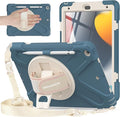 BRAECNstock for Apple iPad 9th/ 8th/ 7th Generation Case 10.2 inch 2021/2020/ 2019 Shockproof Protective Case with Screen Protector Pencil Holder Rotating Hand Strap+Stand Cornflower Blue