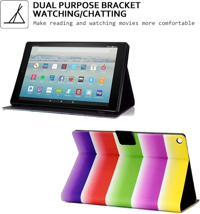 Case for Amazon Fire HD 10 Tablet (2015/2017/2019) Techcircle Slim Folding Stand Magnetic Smart Cover Soft TPU Back Protective Case for All-New Fire HD 10 5th/7th/9th Gen Auto Sleep Rainbow Stripes