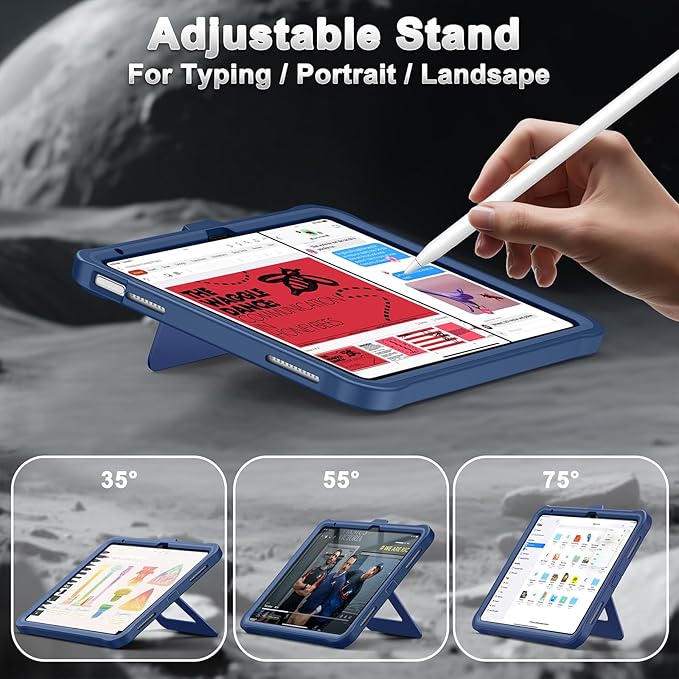 Soke Case for iPad (A16) 11th Generation 11-Inch 2025 /10th Generation 10.9-Inch 2022 with Screen Protector and Multi-Angle Kickstand Rugged Full Body Heavy Duty Protective Cover - Navy