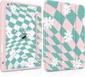 DONGKE for iPad 9th/8th/7th Generation Case 10.2 Inch (2021/2020/2019) [Auto Sleep/Wake &amp Pencil Holder] Clear Acrylic Back Trifold Stand Cover Checkered &amp Daisy