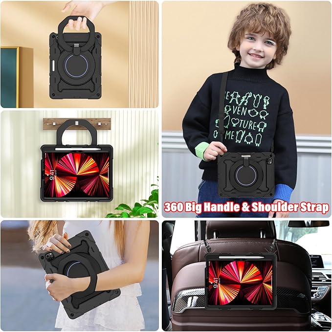 ROISKIN for iPad Air 11 inch M4/M3/M2 Case iPad Pro 11 inch 4th/3rd/2nd/1st GenerationiPad Air 5th/4th 10.9 inch CaseHeavy Duty Shockproof with 360 Stand Handle Shoulder Strap Pen Holder for Kids