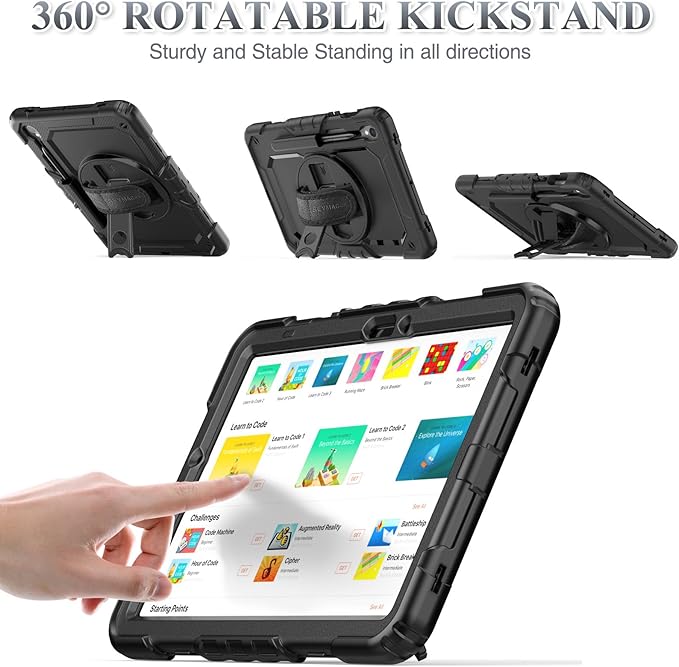 SEYMAC stock Case for Samsung Galaxy Tab S10 Lite / S10 FE / S9 FE 5G / S9 Tablet Case 10.9''/ 11'' Protective with Screen Protector Pen Holder 360 Rotate Stand Hand Strap Shoulder Strap Black1