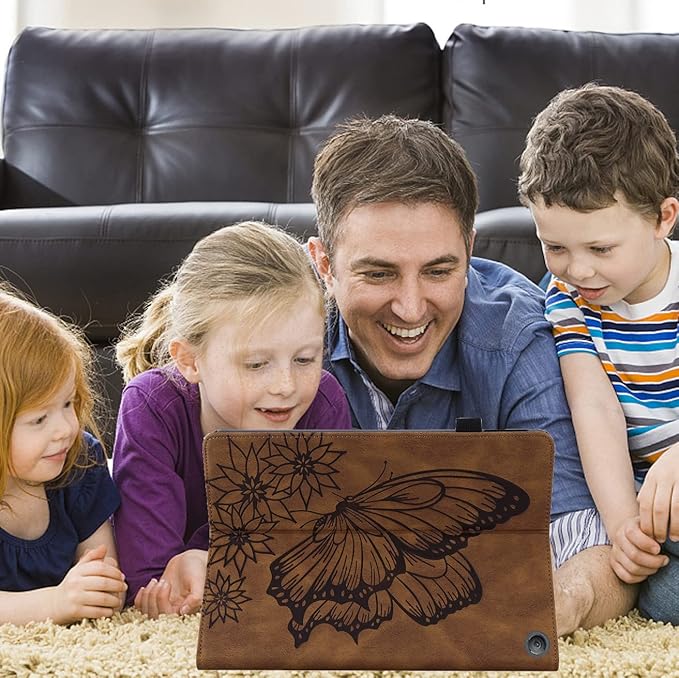 for Amazon Kindle Fire HD 10 &amp HD 10 Plus Case 13th/11th Generation 10.1 inch (2023/2021) Folio Stand Embossed PU Leather Wallet Cover with Pencil Holder/Card Pockes Brown Flower Butterfly