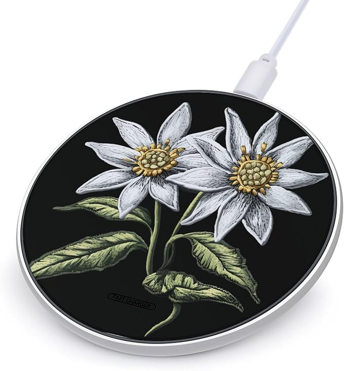 Edelweiss Flower with Leaves Phone Charger Magnetic Charging Pad Anti-Slip with USB Cable