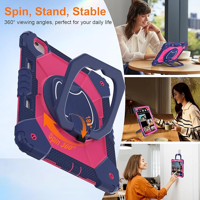 Case for iPad Air 13 Inch Case M4 2026/M3 2025/ M2 2024 Auorld for iPad Air 13 Inch Case M4 2026 Case with Screen Protector 360 Degree Rotating Stand Shoulder Strap Pencil Holder Navy Pink