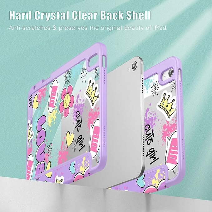 May Chen for iPad Air 11-inch M4/M3/M2 (2026/2025/2024) iPad Air 5th/4th 10.9 Inch - Shockproof Cover with Clear Back Shell &amp Penceil Holder Auto Wake/Sleep Stand Cover Cute Girl Pattern