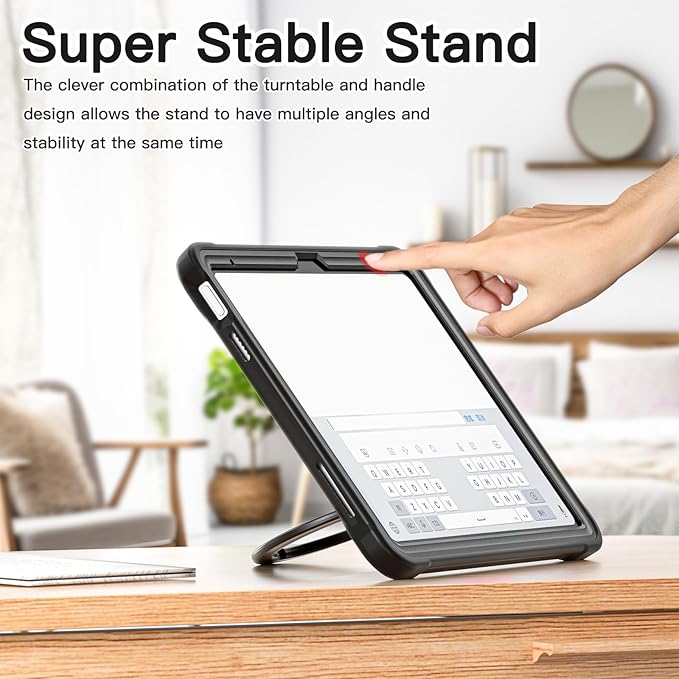 BATYUE Case for iPad (A16) 11th/10th Gen 11''/10.9'' 2025/2022 | Matte Frosted Shockproof Protective Cover with 360° Rotating &amp 180° Folding Stand Shoulder Strap &amp Pencil Holder | Black