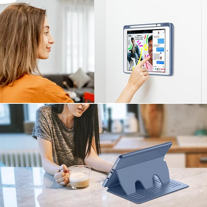 VIKESI Case for iPad 9th / 8th / 7th Generation 10.2 inch (2021/2020/2019 Released)Multiple Angles Magnetic Stand CoverShockproof BackPencil Holderand Auto Sleep/WakeMist Blue
