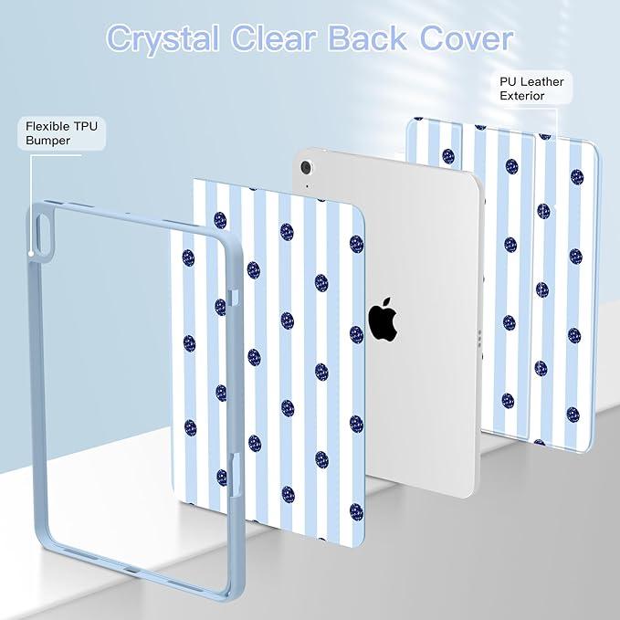 Teryeefi Case for iPad (A16) 11th Generation 11 Inch 2025 &amp iPad 10th Generation 10.9 Inch 2022 with Pencil HolderAuto Wake/SleepTrifold Stand Soft TPU Protective Cover (Creative Blue Stripes)