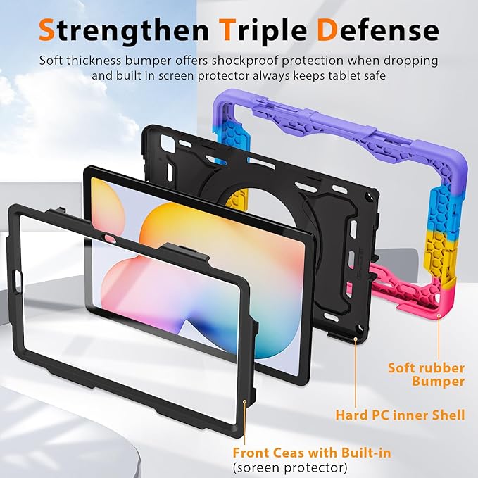 ROISKIN Case for Samsung Galaxy Tab S6 Lite 10.4’’ (2024-2020)Drop-Proof Protection Cover with 360° Rotate Stand &amp Handle &amp Screen Protector &amp Shoulder Strap &amp Kids Friendly
