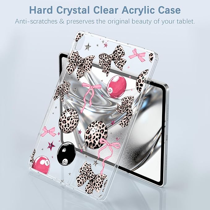 for 12.9 iPad Pro 6th/5th/4th/3rd Gen (2022/2021/2020/2018)Cute Y2k Leopard Print Bow Clear CaseSlim Lightweight Anti-Scratch Soft TPU Bumper Hard Acrylic Back Cover for Women