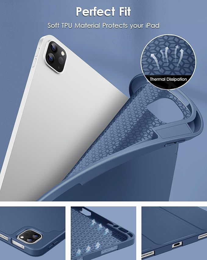 DTTO for iPad Air 13 Inch Case M4/M3/M2 2026/2025/2024 iPad Pro 12.9 Inch Case (6th/5th/4th/3rd Gen) Smart Slim Trifold Stand Soft Cover with Pencil Holder Navy Blue