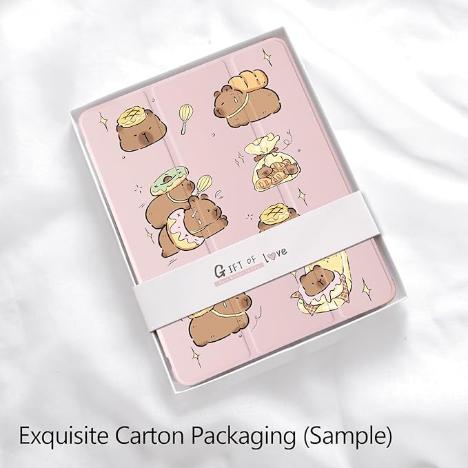 Cute Kawaii Capybara for iPad Pro 11 Inch Case (M5/M4) 2025/2024 with Pencil Holder Auto Sleep/Wake Pink Leather Soft TPU Back Cover