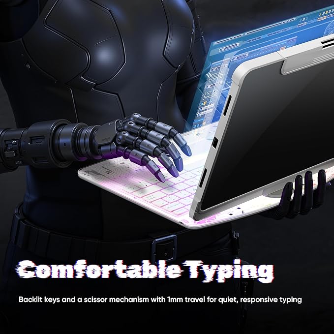 KITONE Transparent Case with Wireless Keyboard only for 2024 iPad Pro 11-in.(M4) 7 Colors Backlight Trackpad 360°Rotating Stand for iPad Pro 11(5th Gen) Tech Style