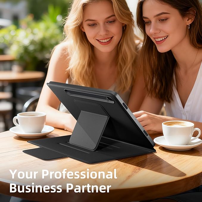 Case for Samsung Galaxy Tab S10 Lite/ S10 FE 2025/ S9 FE 10.9 inch/ S9 11 inch with Screen Protector Adjustable Angles Stand Back Cover Shockproof Premium PU Leather Case (Black)