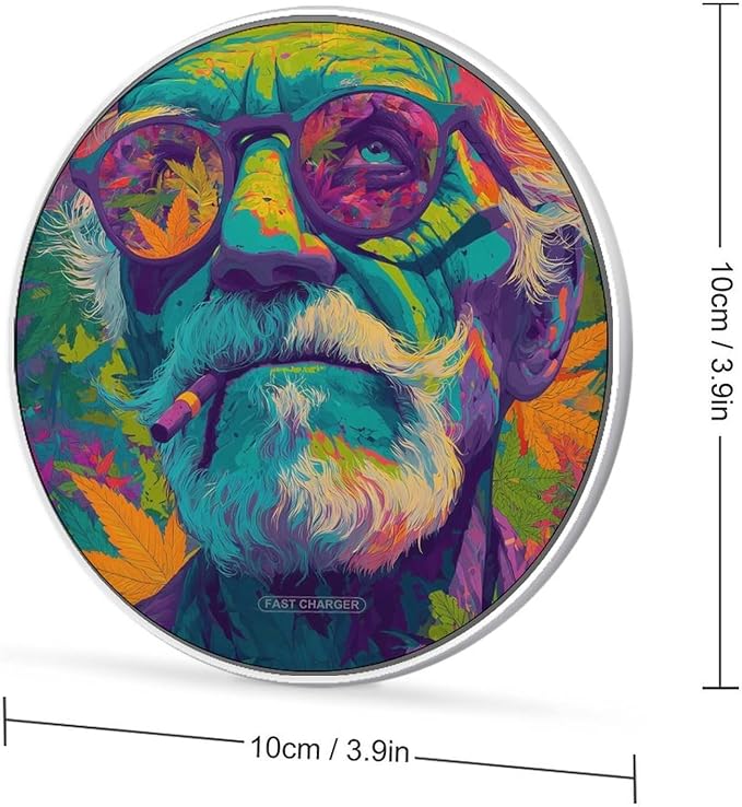Psychedelic Weed Elderly Man Art Phone Charger Magnetic Charging Pad Anti-Slip with USB Cable