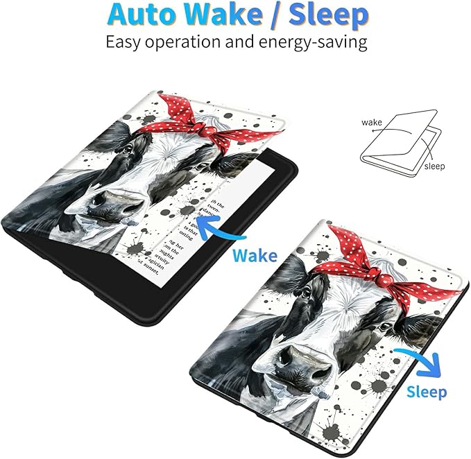 for Amazon Kindle Fire Max 11 Kickstand Case (13th Generation 2023 Release) PU Leather Multiple Viewing Angles Stand Smart Cover with Auto Wake/Sleep for Fire Max 11 2023 Cute Cow