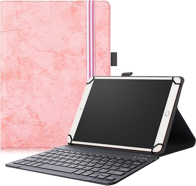 Neezee for 10.1” ATOZEE ATCP20 / ATOZEE ZB10 / ATOZEE 10 in Tablet Case with Keyboard – Universal Slim 2-in-1 Protective Folio Cover (Pink)