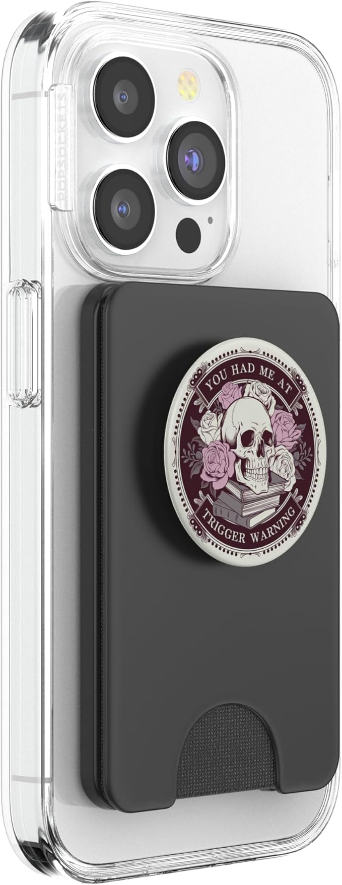 Librarian Skeleton Trigger Warning Book Reading Lover Floral PopSockets PopWallet for MagSafe