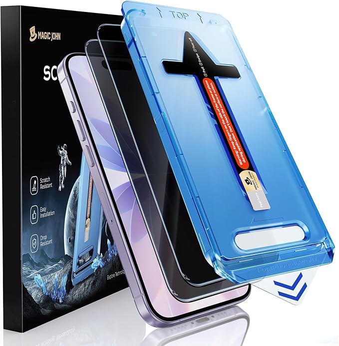 MAGIC JOHN 2 Pack for iPhone 17 6.3 inch Privacy Glass Screen Protector Auto Dust-Elimination Bubble Free Easy Installation