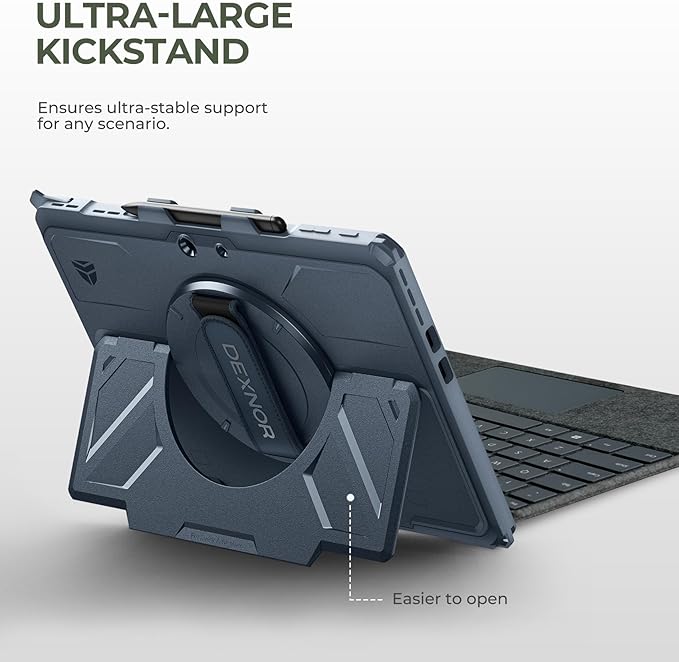 Dexnor for Microsoft Surface Pro 11/10/9 Case 13 inch 2024/2022 Rugged Protective Case with 360° Rotating Hand Strap &amp Large Stand &amp Pen Holder Shockproof Full-Body Cover Blue