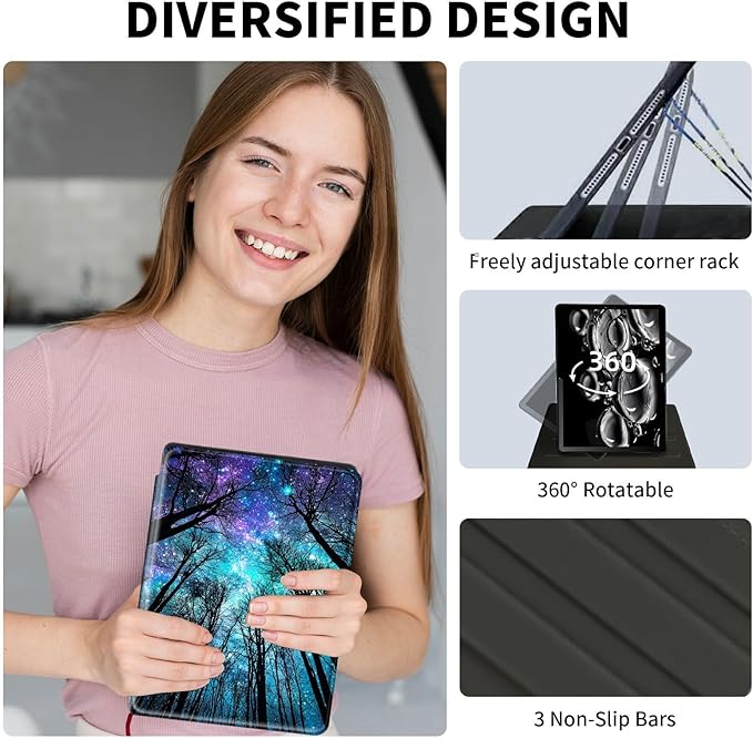 Case for Samsung Galaxy Tab S10 Plus/ S9 FE Plus/ S9 Plus 5G Tablet 12.4 Inch Case360 Degree Rotating Swivel PU Leather Stand Flip Folio Cover with Auto Wake/SleepForest Galaxy