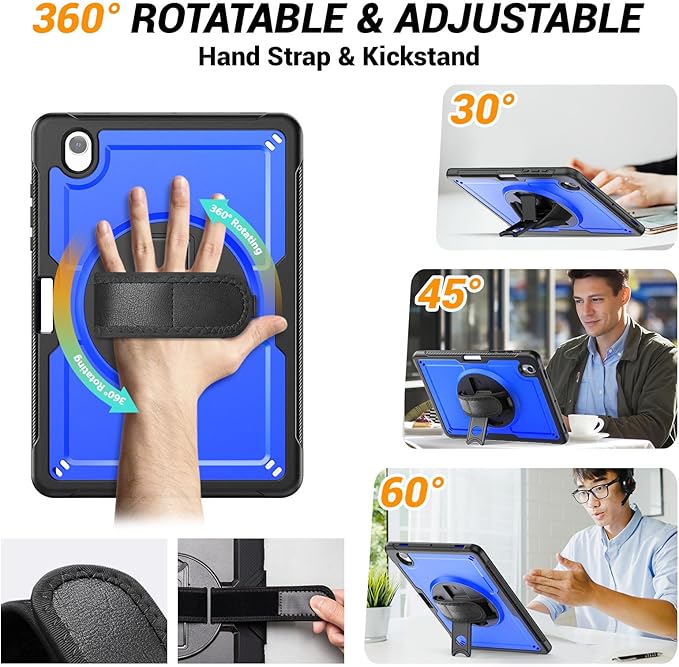Case for Samsung Galaxy Tab S10 Lite / S10 FE / S9 FE 5G / S9 Tablet Case 10.9''/ 11'' with Screen Protector Pen Holder 360°Rotate Hand Strap/Stand Shoulder Strap Blue