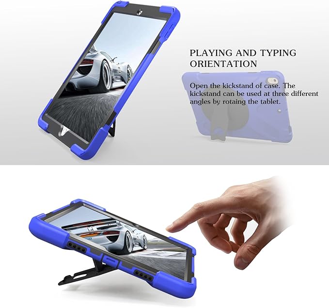 TSQ Case for iPad 5th/6th Generation 2017 2018 for Kids with 360 Rotating Stand+Hand Strap | Military Grade Heavy Duty Rugged Shockproof Case for iPad 9.7 Inch | Blue