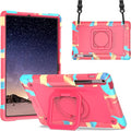 DETUOSI Case for Samsung Galaxy Tab S10 FE Plus 13.1 inch 2025 with Pencil Holder Heavy Duty Shockproof Case with Rotatable Stand &amp Shoulder Strap Camouflage Rose Red
