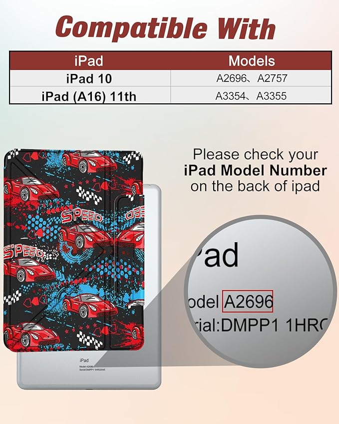 for iPad A16 Case/10th Generation Case - 10.9 Inch 2022 Tablet Cover with Pen Holder for Women Boys Girls Men Cute Cartoon Cool Funny Funda for iPad 11th 11 Inch 2025 Red Car