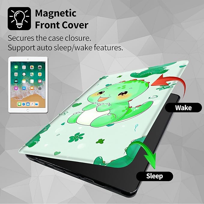 Case for Samsung Galaxy Tab S10 Ultra (2024 Release) / S9 Ultra (2023 Release) 14.6 Cute Green Dinosaur Theme 360 Degree Rotating Stand Smart Protective Cover for Samsung S10 Ultra Tablet