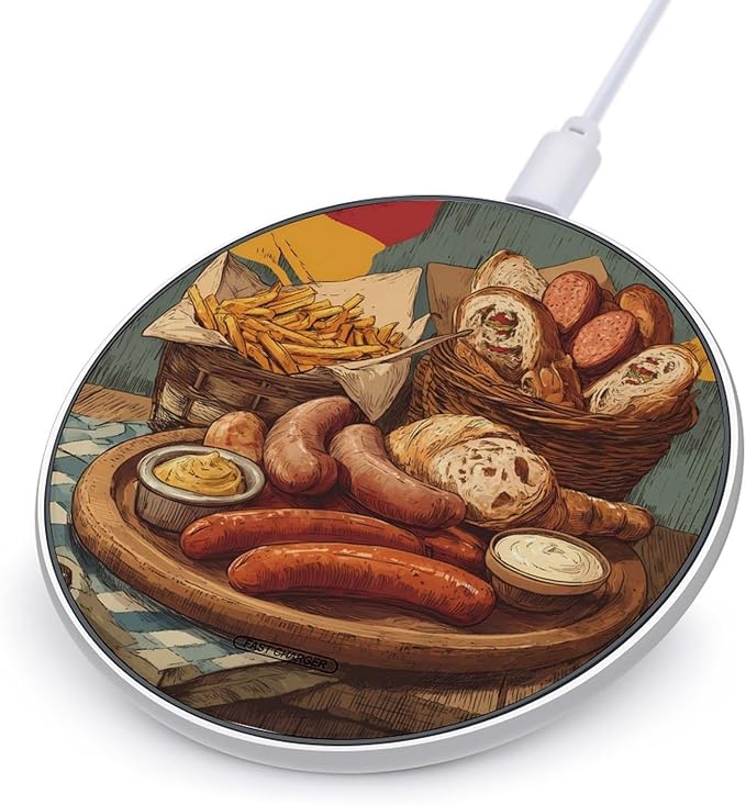 German Sausages French Fries Phone Charger Magnetic Charging Pad Anti-Slip with USB Cable