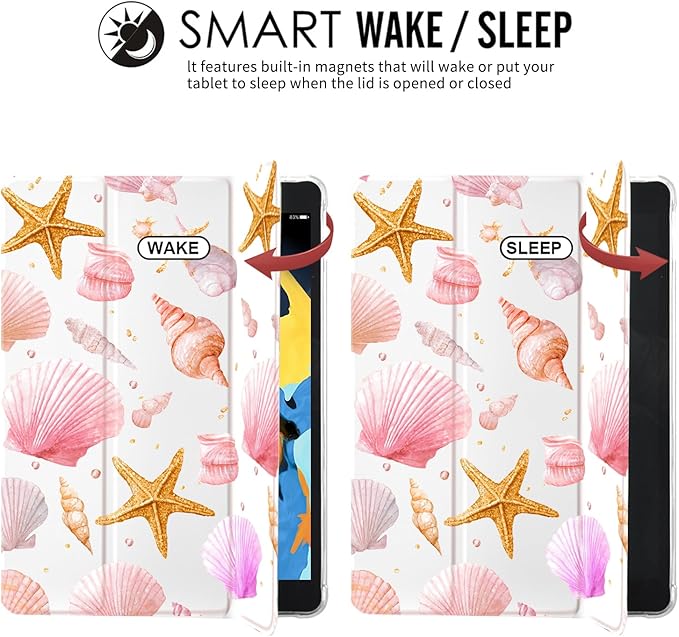 JOYLAND Conch Shell Case for iPad 10th Generation Case 10.9 inch/iPad (A16) 11th Generation 11 Inch 2025 with Pencil Holder-Trifold Stand Protective Cover with Soft TPU BackWhite