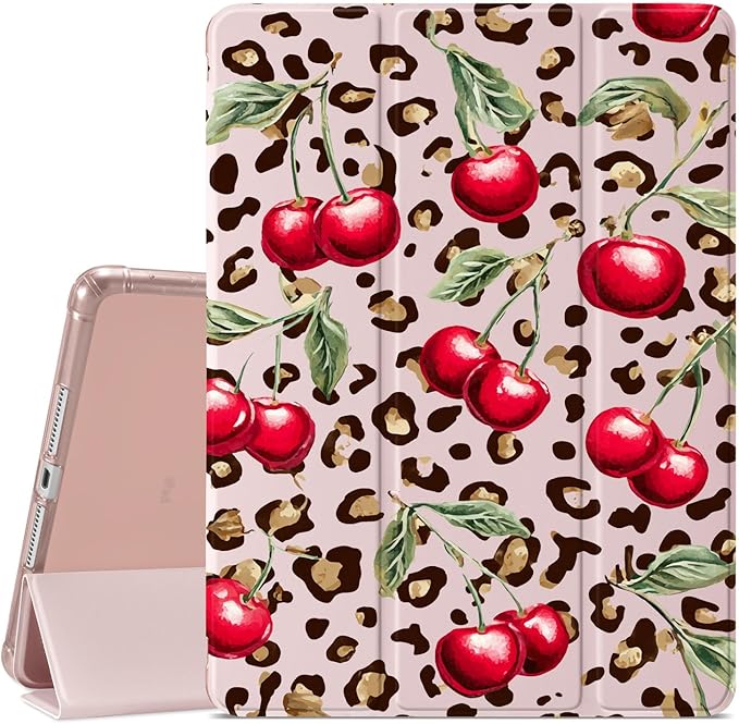 Coquette Leopard Print Case for iPad Pro 11 (M4) 2024 5th Gen Cute Cherry CasePencil Holder &amp Clear Soft TPU Back &amp Trifold Stand Cover for Women