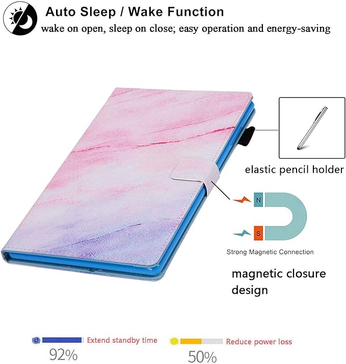 Kindle Fire HD 10 2019/2017 Tablet Case 9th/7th Generation Smart PU Leather TPU Back Folio Stand Cover with Card Slots Pencil Holder [Auto Wake/Sleep] for Amazon Fire HD 10.1 Pink Marble