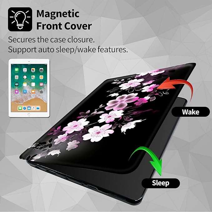 Case for Samsung Galaxy Tab S9 Plus/X810/X816B/X818U/S9 FE Plus 12.4inch Pink White Flowers Theme 360 Degree Rotating Stand Smart Protective Cover for Samsung S9 Plus Tablet
