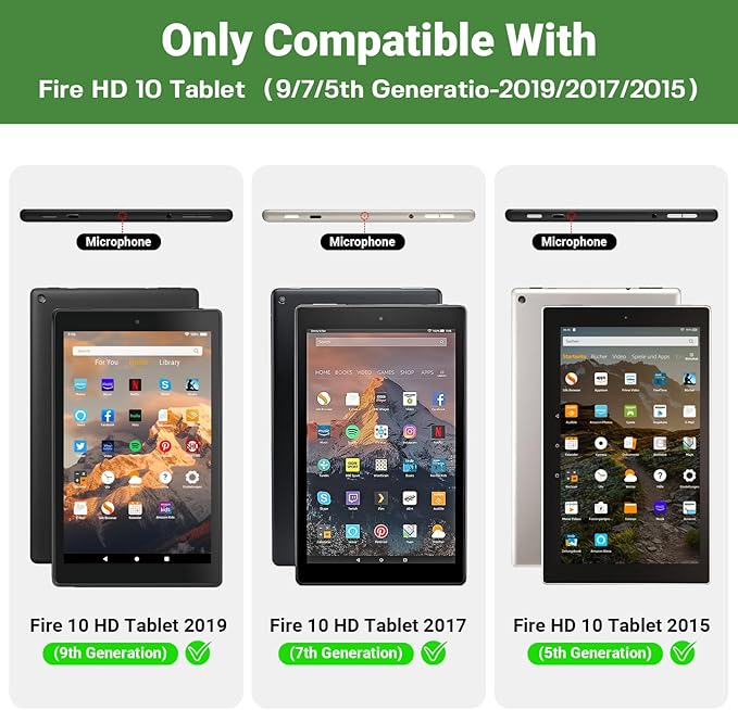 for Amazon Fire hd 10 Tablet case Kids 5th/7th/9th Generation 2015/2017/2019 Released Shockproof Protective Cover NOT Compatible with Kindle Fire HD 10 or 10 Plus 13th/11th Generation Green