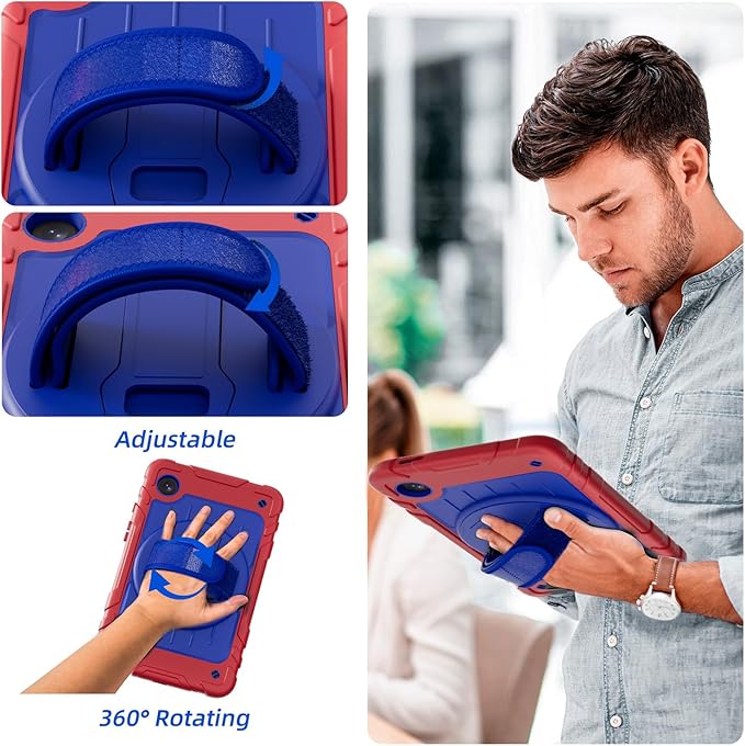Case for Samsung Galaxy Tab A9 Case 8.7 Inch 2023 with 360 Rotating Hand Strap &amp Shoulder StrapProtective Case for Galaxy Tab A9 8.7 Tablet SM-X110/X115/X117 (Red+Blue)