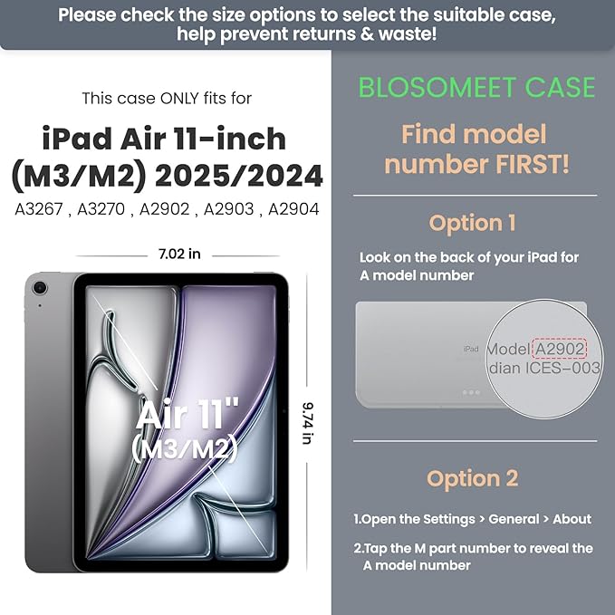 BLOSOMEET Construction Case for iPad Air 11 Inch 2025 M3 &amp 2024 M2 with Tempered Glass Screen Protector &amp Shoulder StrapProtective Cover with Stand Pencil Holder Hand Strap (Red)
