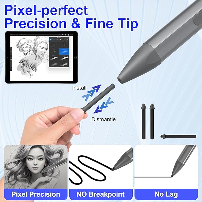 Surface Pen for Surface Pro 13/12/11/9/10/8/X/7/6/5/4/3 Surface Pro Pencil with Precision Tip Palm Rejection Tilt Sensitivity Surface Stylus for Surface Go 3/Go 2/Book/Laptop 5 (Gray)